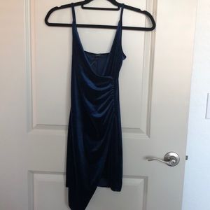 Asymmetric Blue Velvet Mini Dress